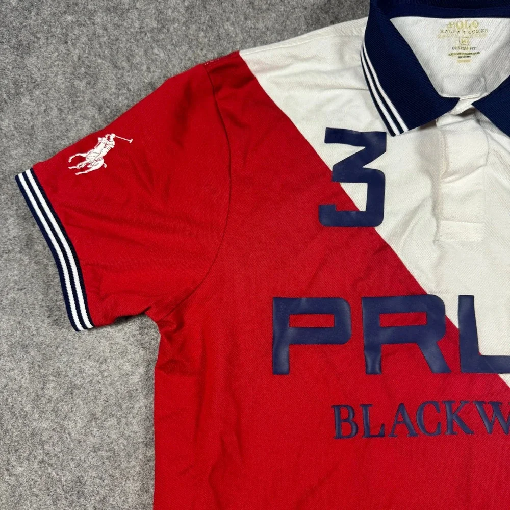 Polo Ralph Lauren Shirt Mens M Red White Blackwatch Polo Team Custom Fit Graphic